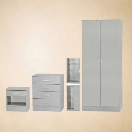 3-Piece Standard 2 Door Wardrobe Set in Gray