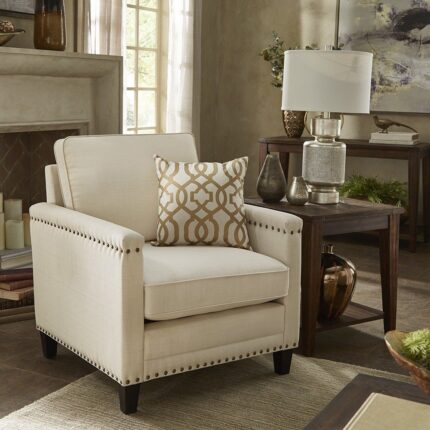 Hersfeld Ivory Fabric Chair with Nailhead Trim