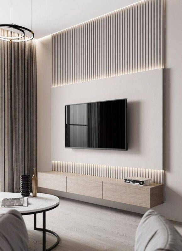 Modern TV Unit with Half White Cladding Design